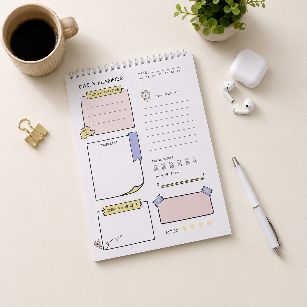 Start — Daily Planner Notepad | Undated | 100 GSM PAPER