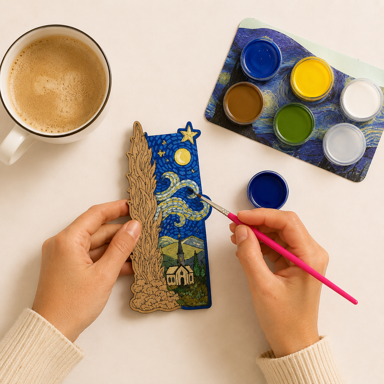 Starry night -"SIP & PAINT"- D.I.Y Bookmark kit