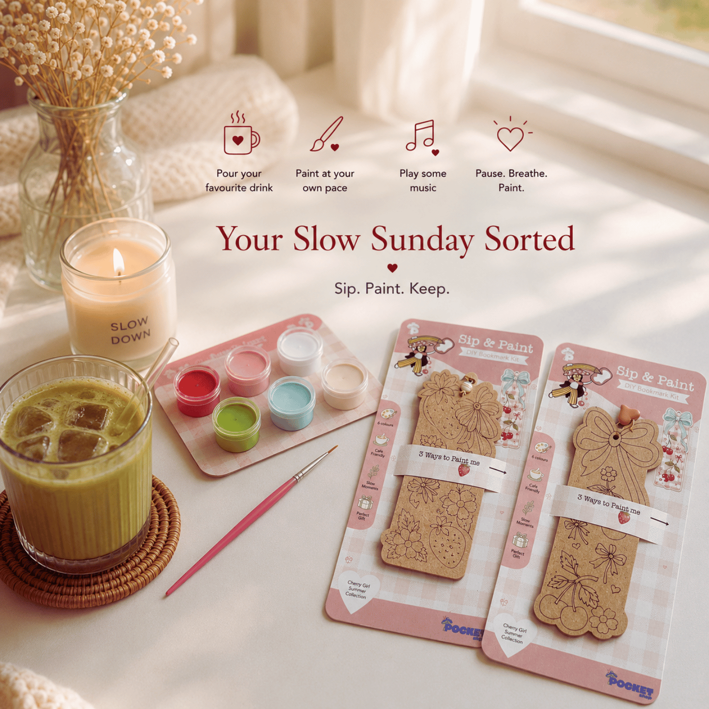 Cherry girl summer-  "SIP & PAINT" DIY Bookmark Kit