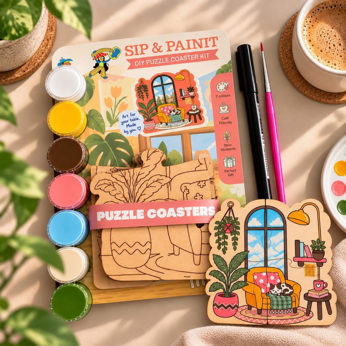 Cozy Corners- Sip & Paint- DIY Puzzle Coaster Kit