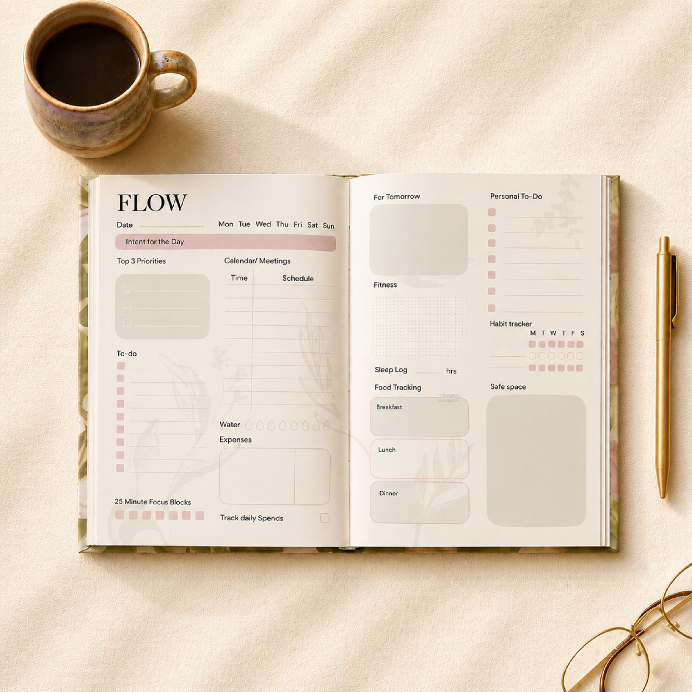 FLOW-360 degree Wellness- Undated Daily/ weekly Planner Journal