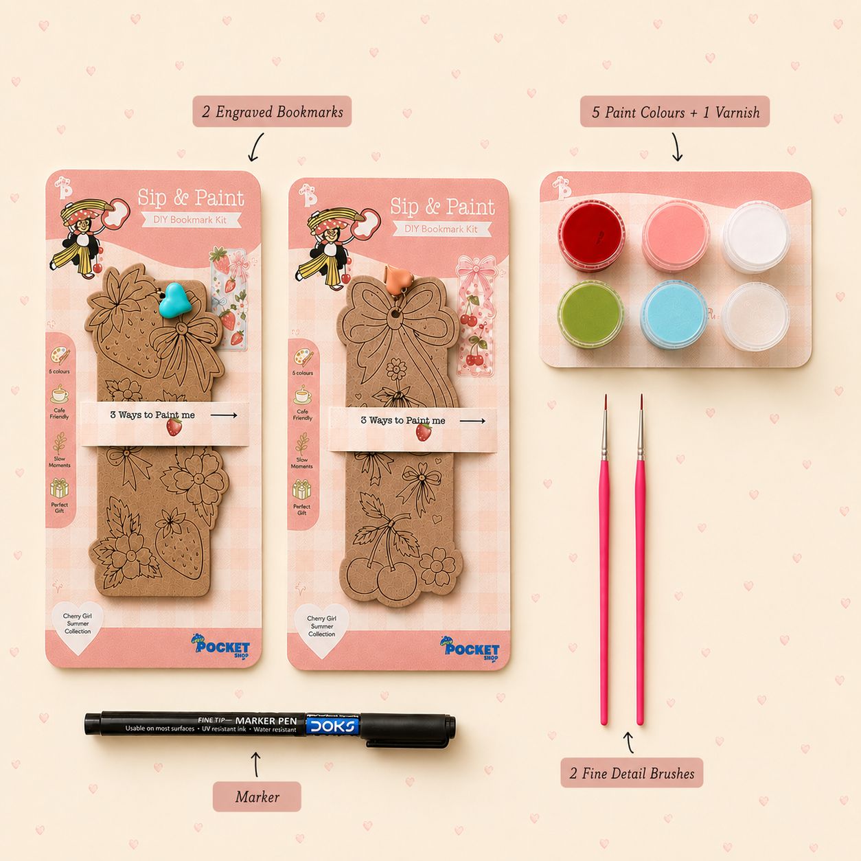 Cherry girl summer-  SIP & PAINT DIY bookmark kit