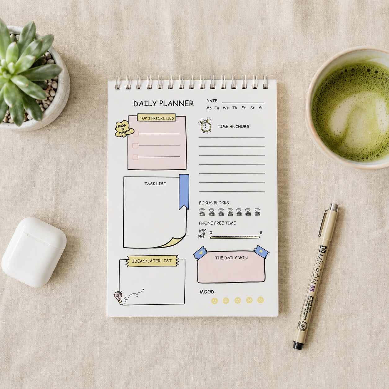 Start — Daily Planner Notepad | Undated | 100 GSM PAPER