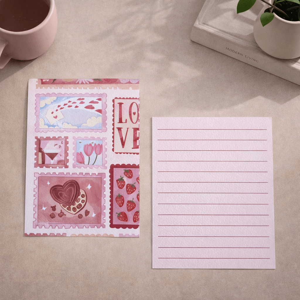 Pink stamp- Love Postcard with Envelope