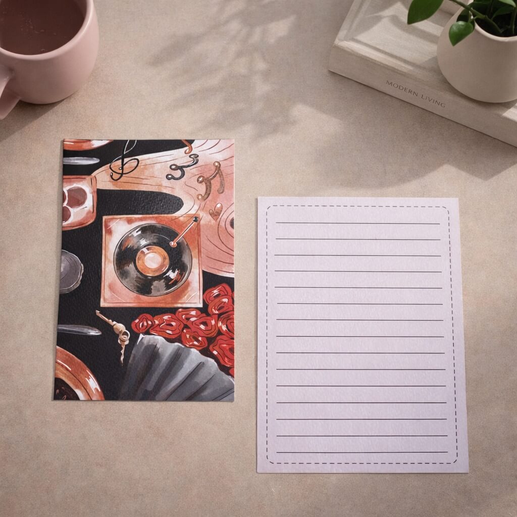 Vintage Love Vinyl Illustrated -Postcard with Envelope