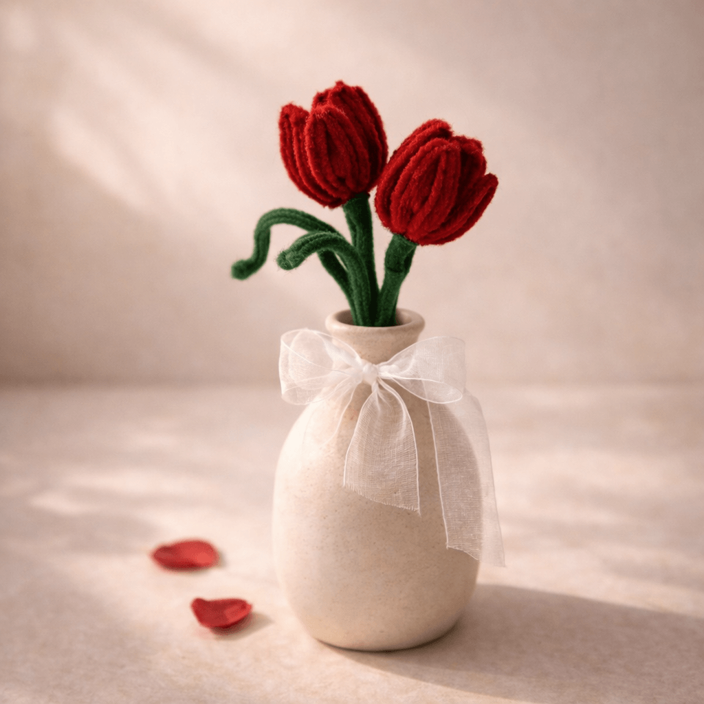 Handmade Tulip boquet - Maroon