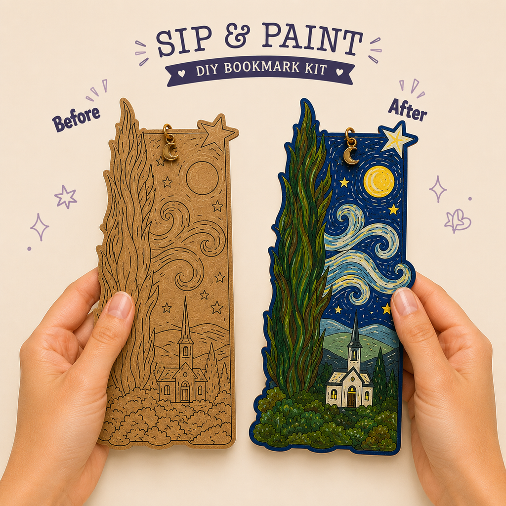 Starry night -"SIP & PAINT"- D.I.Y Bookmark kit