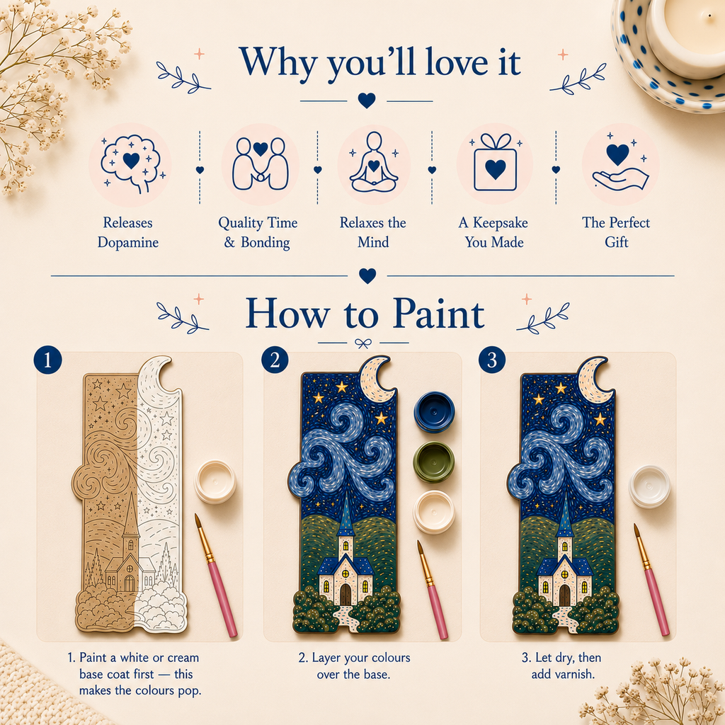 Starry night -"SIP & PAINT"- D.I.Y Bookmark kit