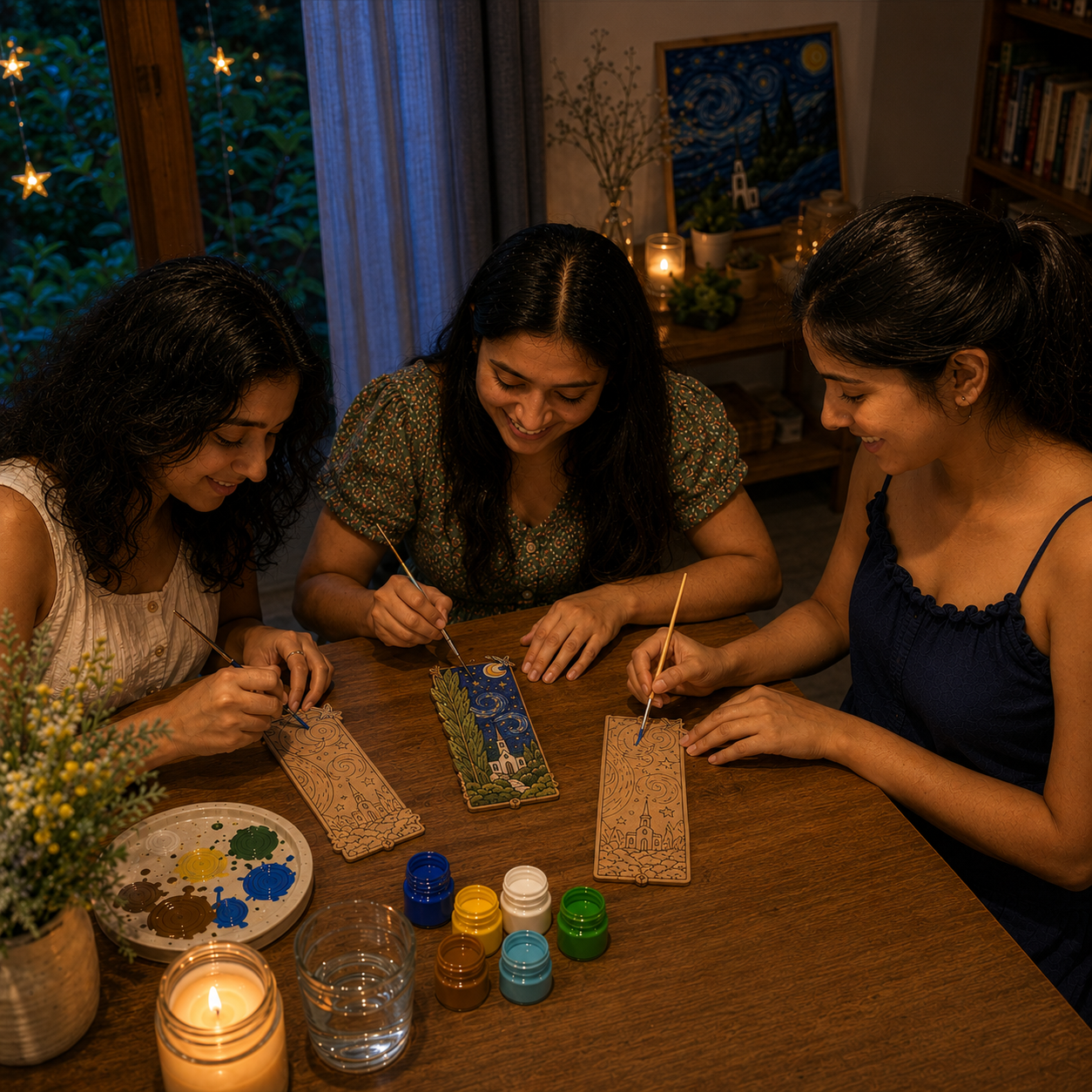 Starry night -"SIP & PAINT"- D.I.Y Bookmark kit