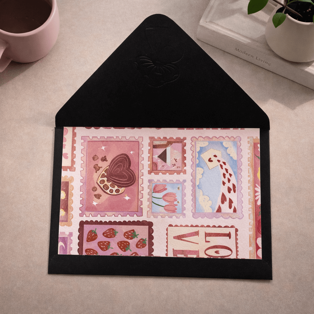 Pink stamp- Love Postcard with Envelope