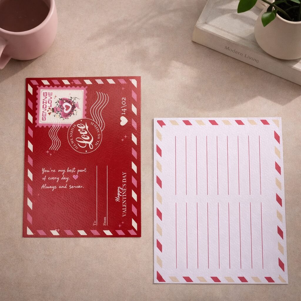 Red Vintage -Postcard with Envelope