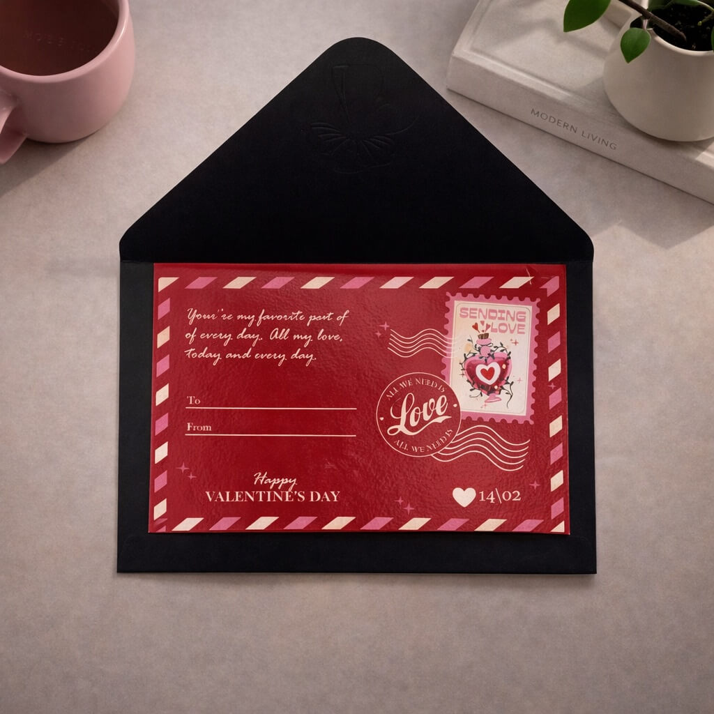 Red Vintage -Postcard with Envelope